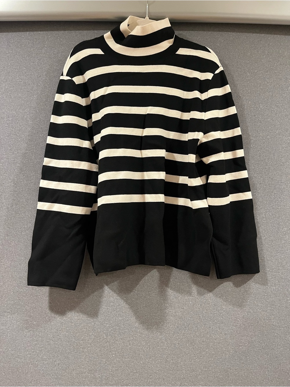 H&M Black and Cream Striped Turtleneck Sweater